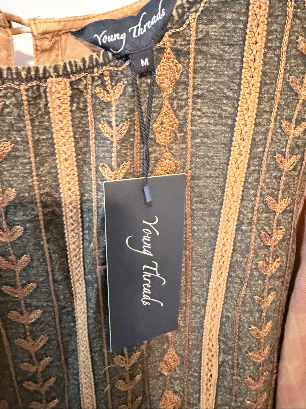 Boho Patchwork Casual Midi Dress in Mustard and Burgundy - Picture 7 of 14